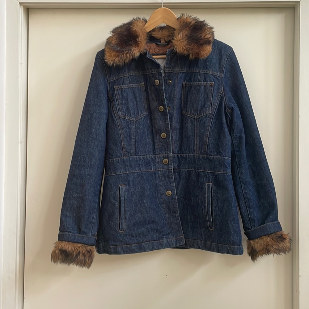 Nine West denim jacket with removable fur trim